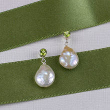 Load image into Gallery viewer, Sterling Silver Peridot and Baroque Pearl Earring