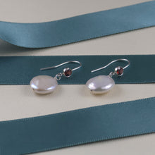 Load image into Gallery viewer, Coin Pearl and Garnet Wire Earrings