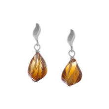 Load image into Gallery viewer, Sterling Silver leaf and Twisted madeira Citrine Earrings.