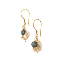 Load image into Gallery viewer, Gold Vermeil Keshi Pearl and Blue Topaz Earrings