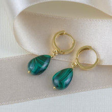 Load image into Gallery viewer, Gold Vermeil Natural Malachite Hoop Earrings