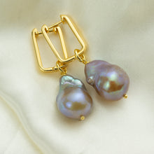 Load image into Gallery viewer, Gold Vermeil Double Rectangle Hoop and Baroque Pearls