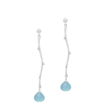 Load image into Gallery viewer, Sterling silver Twig and Aquamarine Drop Earrings