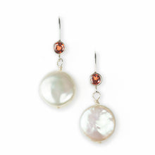 Load image into Gallery viewer, Coin Pearl and Garnet Wire Earrings