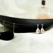 Load image into Gallery viewer, Sterling Silver Amethyst and Baroque Pearl Earrings
