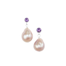 Load image into Gallery viewer, Sterling Silver Amethyst and Baroque Pearl Earrings