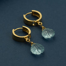 Load image into Gallery viewer, Gold Vermeil Carved Sky Blue Topaz Hoop Earrings
