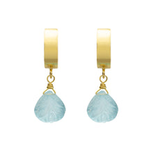 Load image into Gallery viewer, Gold Vermeil Carved Sky Blue Topaz Hoop Earrings
