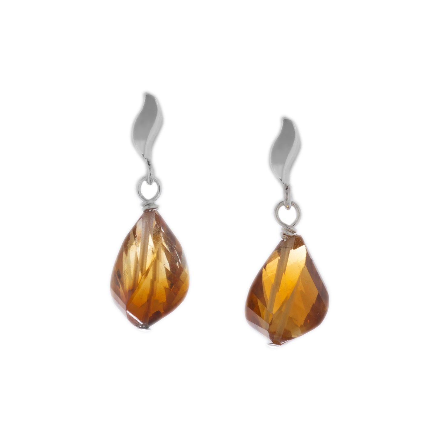 Sterling Silver leaf and Twisted madeira Citrine Earrings.