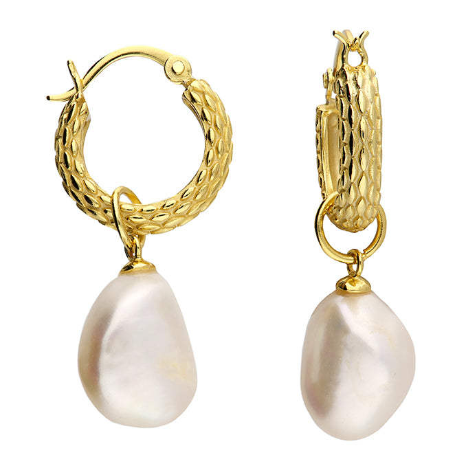 Gold Vermeil Weave Pearl Hoop