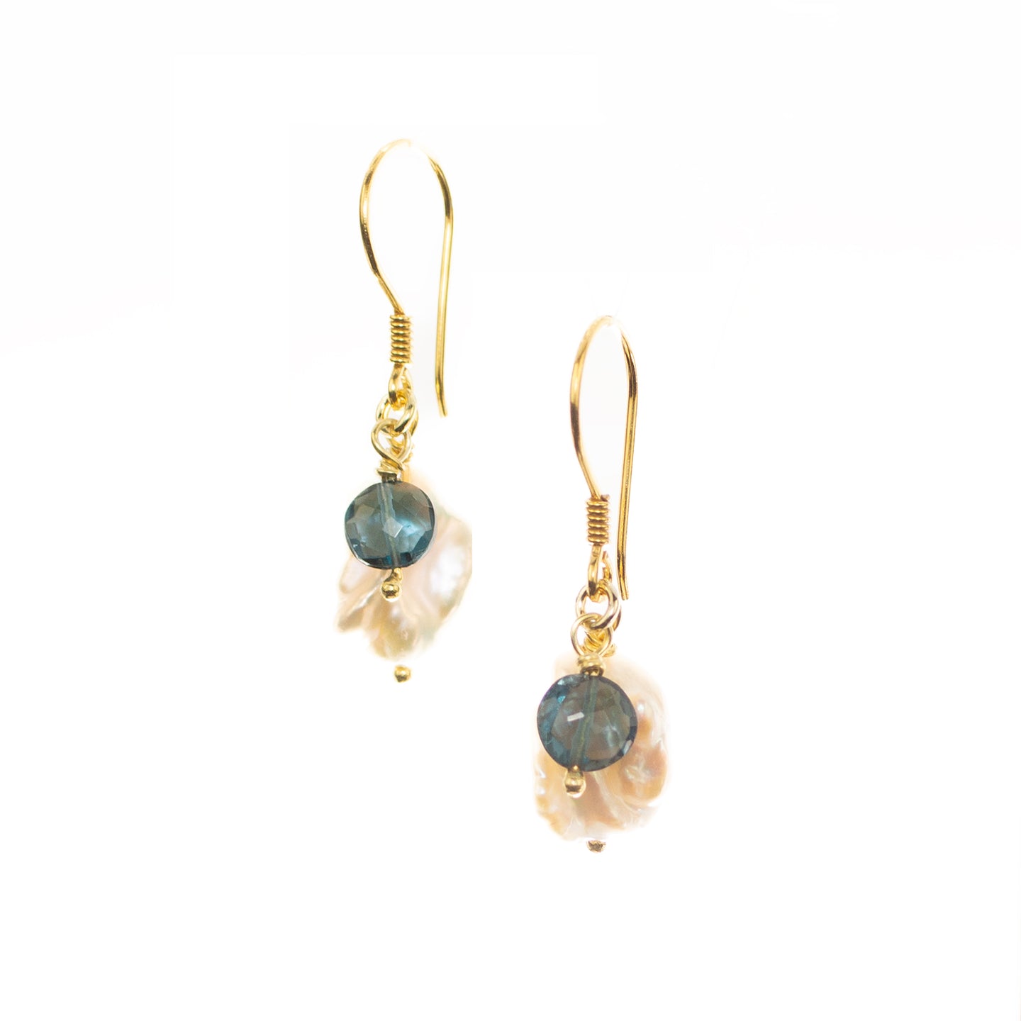 Gold Vermeil Keshi Pearl and Blue Topaz Earrings