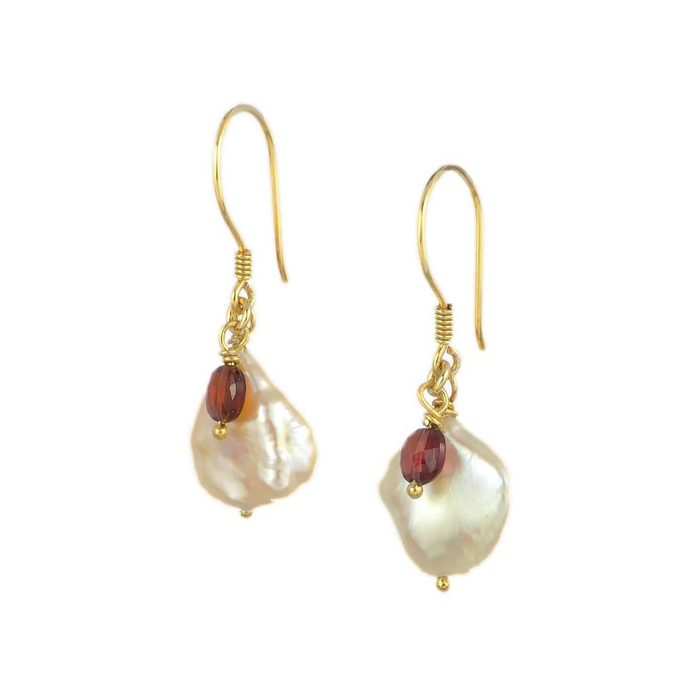 Gold Vermeil Keshi Pearl and Garnet Wire Earrings