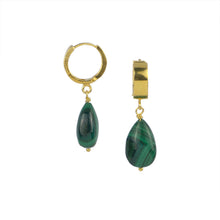 Load image into Gallery viewer, Gold Vermeil Natural Malachite Hoop Earrings
