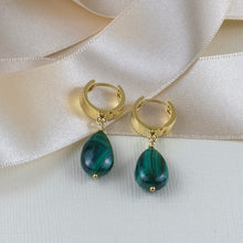 Load image into Gallery viewer, Gold Vermeil Natural Malachite Hoop Earrings
