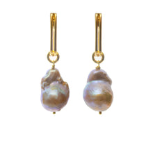 Load image into Gallery viewer, Gold Vermeil Double Rectangle Hoop and Baroque Pearls
