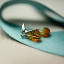 Load image into Gallery viewer, Sterling Silver leaf and Twisted madeira Citrine Earrings.
