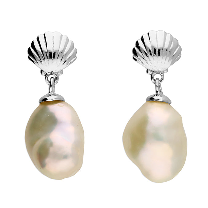 Sterling silver Shell stud and keshi pearl Earrings