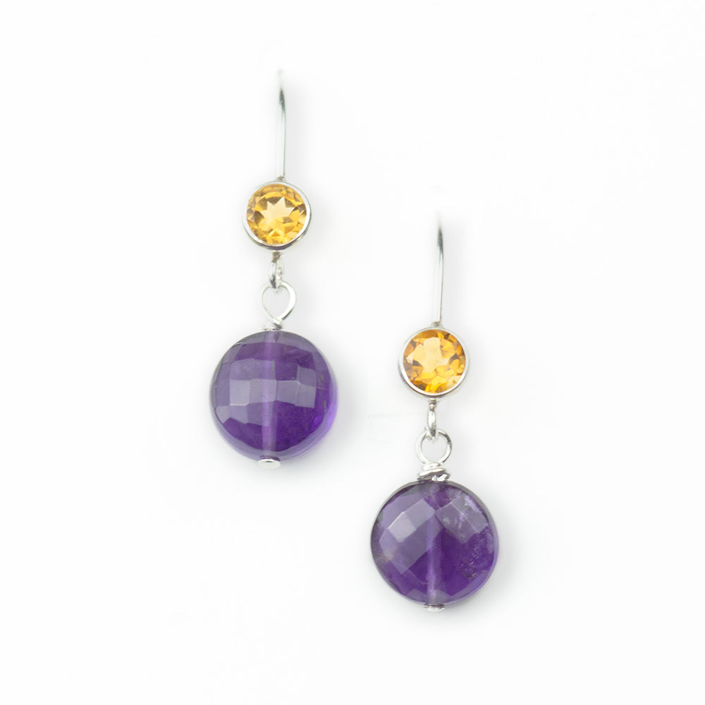 Citrine and Amethyst Wire Earrings