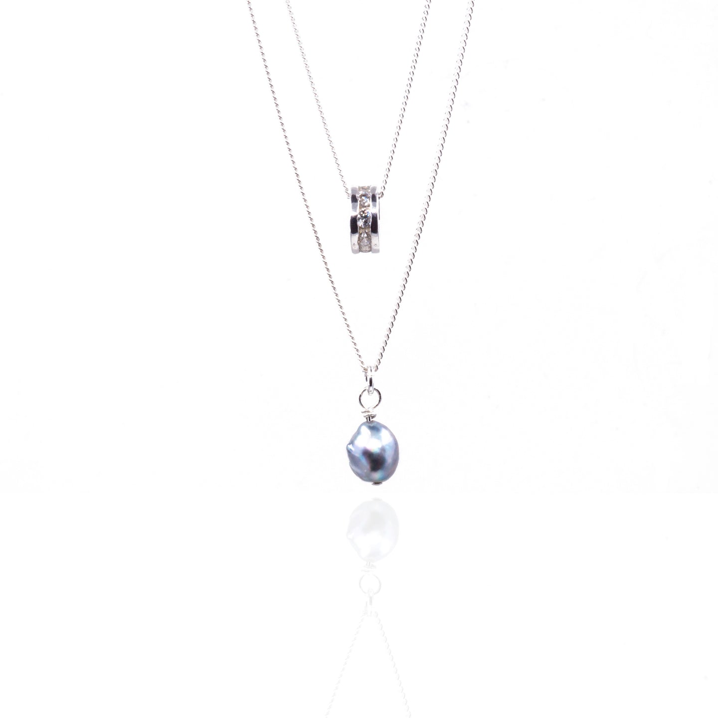 Blue Baroque Akoya Pearl and Cubic Zirconia Pendant Necklace