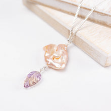 Load image into Gallery viewer, Ametrine Carved Leaf and Biwa Pearls Necklace
