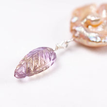 Load image into Gallery viewer, Ametrine Carved Leaf and Biwa Pearls Necklace
