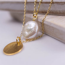 Load image into Gallery viewer, Pearl Coin and Etched Circle Pendant Necklace
