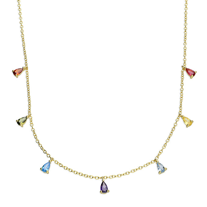 Gold Vermeil Multi Colour Teardrop Necklace