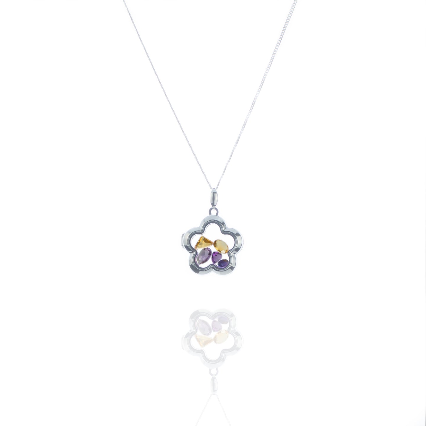 Natural Citrine and Amethyst Flower Locket