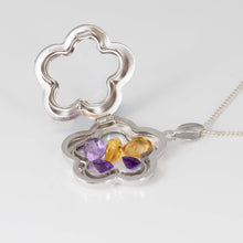 Load image into Gallery viewer, Natural Citrine and Amethyst Flower Locket
