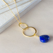 Load image into Gallery viewer, Double Circle and Lapis Lazuli Vermeil Necklace
