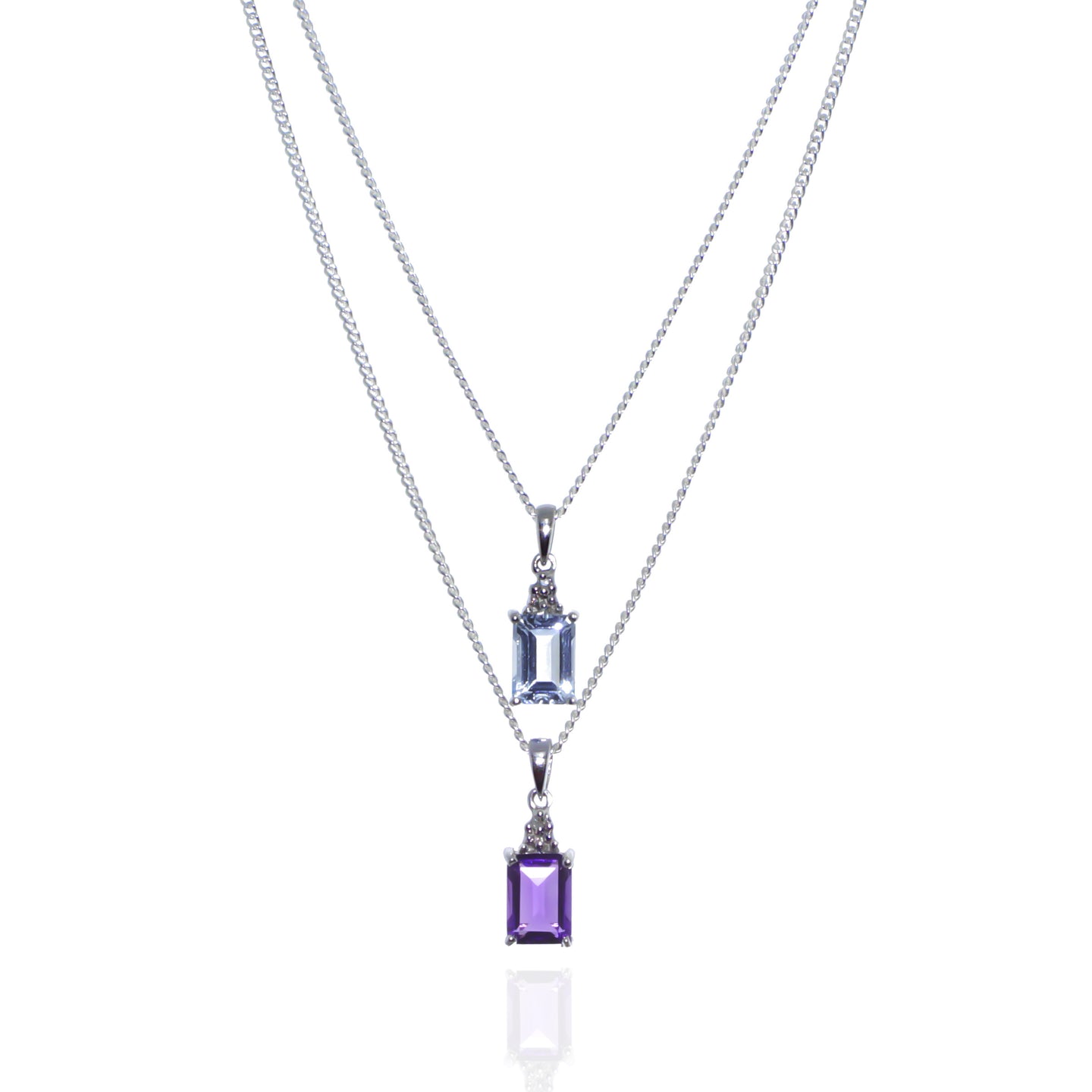 Layered Blue Topaz, Amethyst and Diamond Necklace