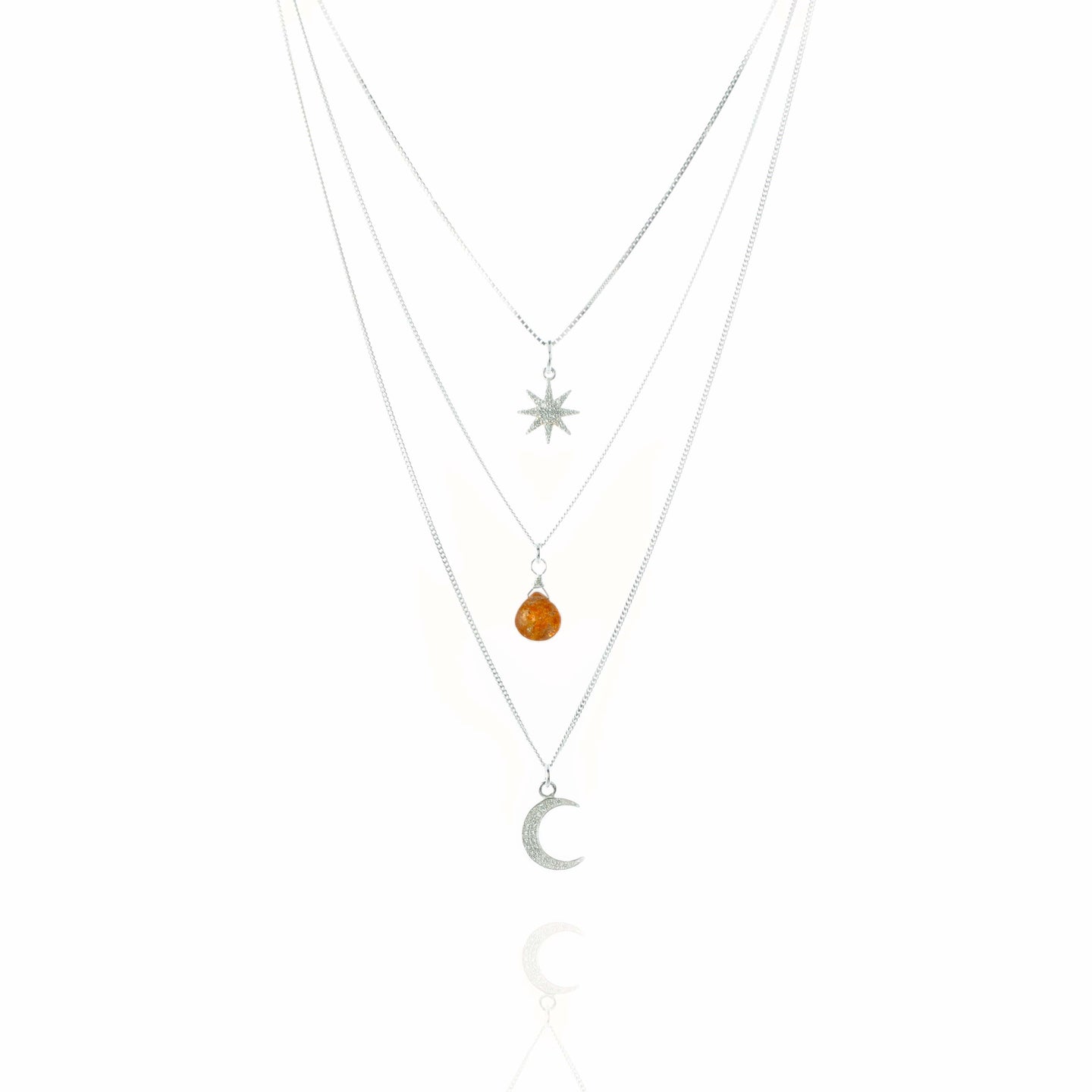 Star Crescent and Sunstone Necklace