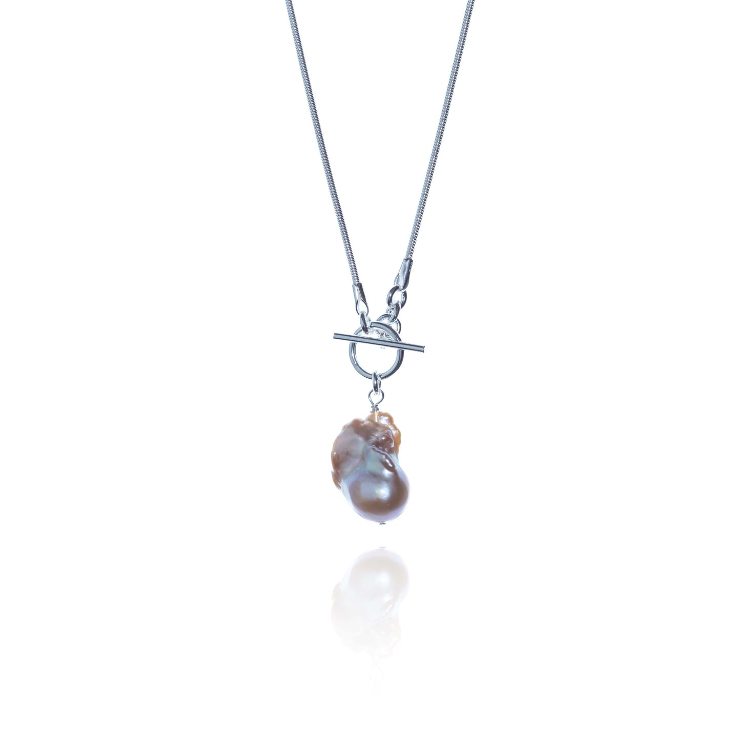 Natural Colour Baroque Pearl T-bar Necklace